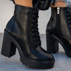 Black Lace Up Boots for Women
